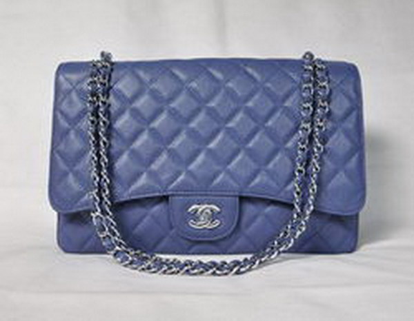 7A Replica Chanel Maxi Light Blue Caviar Leather with Silver Hardware Flap